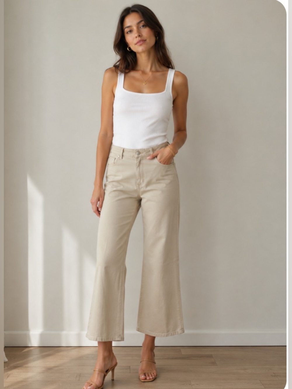 Escada Sport Kate Cream Beige Wide Leg Cropped Trouser Pants Size 44 (12/14 US)